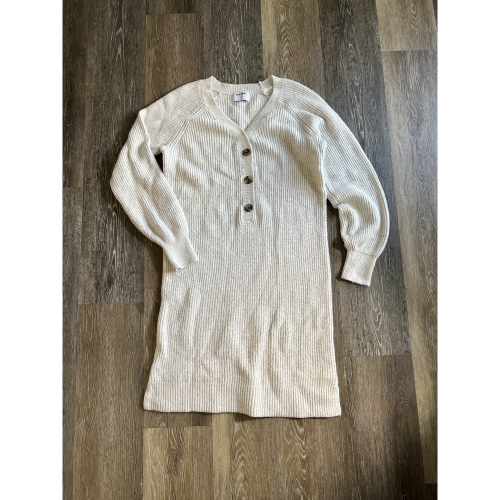 Old Navy Long-Sleeve Rib-Knit Mini Sweater Dress in cream Size Medium Tall